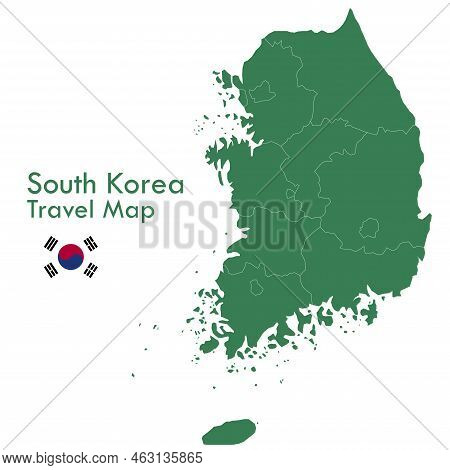 Map - A Green Map Of South Korea Divides Each City And Territory Separately.