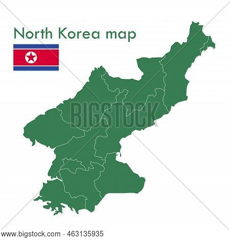 Map - A Green Map Of North Korea With Separate Cities And Territories.