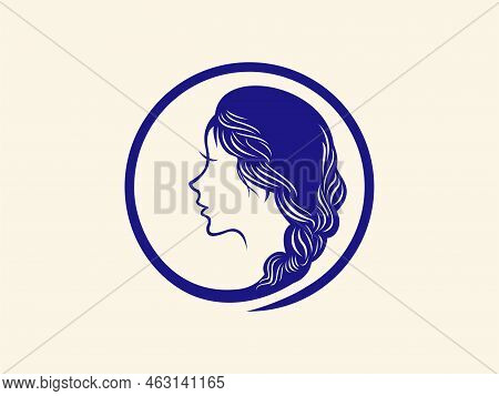 Elegant Braid Woman Logo Round Circle Vector Ethnic Traditional Culture Girl Editable