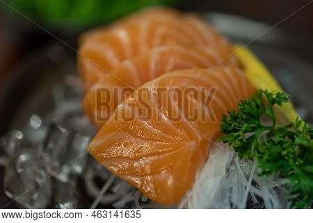 Japanese Food Sashimi Salmon In Japan Restaurant