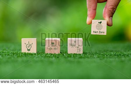 Net Zero Greenhouse Gas Emissions Reduction With Carbon Credit Concept. Reduce Carbon Dioxide E.g. R
