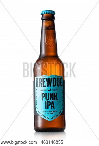 London, Uk - July 06, 2022: Bottle Of Brewdog Punk Ipa Craft Lager Beer On White.