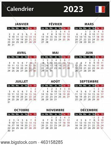 2023 Calendar - Vector Stock Illustration. France, French Version