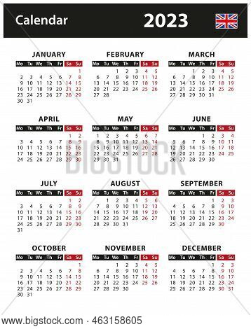 2023 Calendar - Vector Stock Illustration. English Version