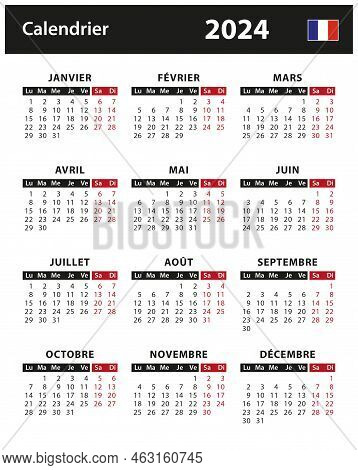 2024 Calendar - Vector Stock Illustration. France, French Version