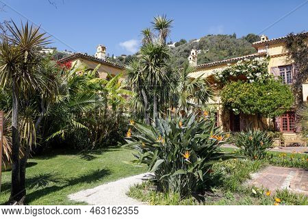 Menton, France - April 17, 2022: Val Rahmeh-menton Botanical Garden From The Sea Town Of Menton On T
