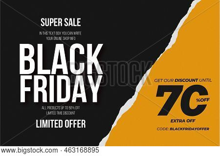 Black Friday Sale Banner With Paper Rip Orange Background Vector Design Illustration