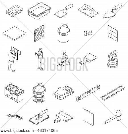 Tiler Icons Set. Isometric Set Of Tiler Vector Icons Outline Thin Lne Isolated On White