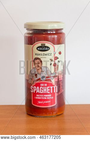 Pruszcz Gdanski, Poland - August 16, 2022: Jar Of Roleski Maklowicz Menu Spaghetti.