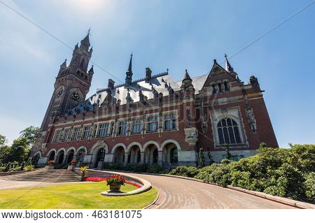 The Hague, Netherlands - July 22 2019 : The Exterior Of The Almost Castle Like Peace Palace In His G