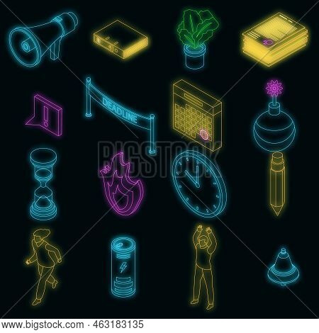 Deadline Icons Set. Isometric Set Of Deadline Vector Icons Neon Color On Black