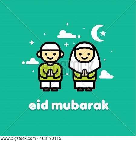 Eid Mubarak Muslim People Vector Design. simple and clean design
