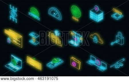 Ssl Certificate Icons Set. Isometric Set Of Ssl Certificate Vector Icons Neon Color On Black