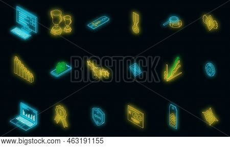 Ranking Icons Set. Isometric Set Of Ranking Vector Icons Neon Color On Black