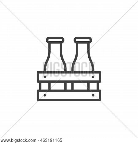 Milk Wooden Box Line Icon. Linear Style Sign For Mobile Concept And Web Design. Milk Bottles Crate O