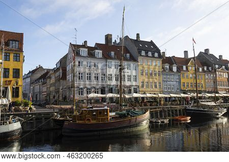 Copenhagen, Denmark. October 2022.  The Colorful Houses Of The 17th And 18th Centuries On The Nyhavn