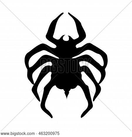 Creepy Spider With Poisonous Sting Isolated On A White Background, Halloween Decorative Art, Logotyp