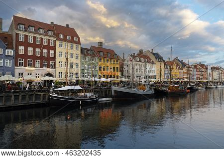 Copenhagen, Denmark. October 2022.  The Colorful Houses Of The 17th And 18th Centuries On The Nyhavn