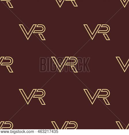 Seamless Vector Bown And Golden Pattern With Vr Logos. Virtual Reality Logos