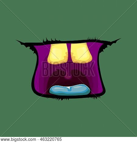 Vector Cartoon Funny Zombie Monster Open Mouth With Rotten Teeth Isolated On Green Background. Vecto