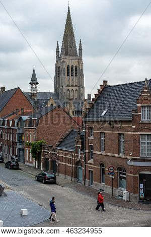 Ieper, West Flanders Region - Belgium - 07 15 2021 View Over The Old Market Square From Above