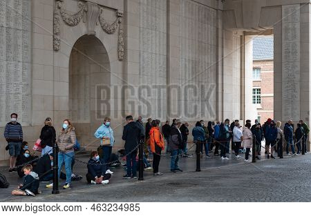 Ieper, West Flanders Region - Belgium - 07 15 2021 People Attending The Daily Memorial Ceremony For 