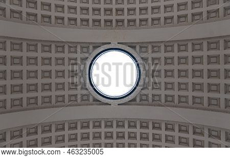 Ieper, West Flanders Region - Belgium - 07 15 2021 Low Angle View Of The Patterned Arched Ceiling Of
