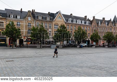 Ieper, West Flanders Region - Belgium - 07 15 2021 The Main City Market And Town Hall