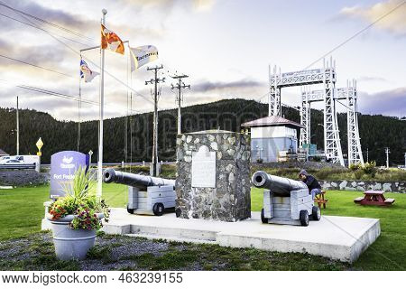 Placentia Newfoundland Canada, September 21 2022: Historic Cannons On Display Near Castle Hill With 