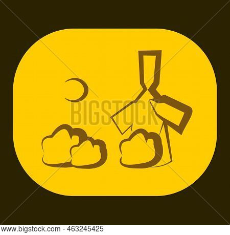 Picture With A Windmill. Peace View. Calm Village Life. Vector