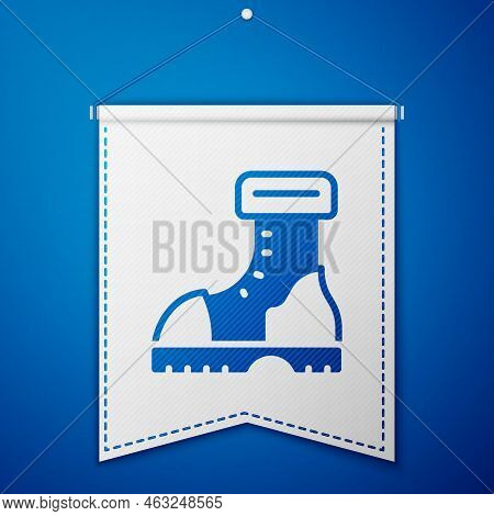Blue Waterproof Rubber Boot Icon Isolated On Blue Background. Gumboots For Rainy Weather, Fishing, G