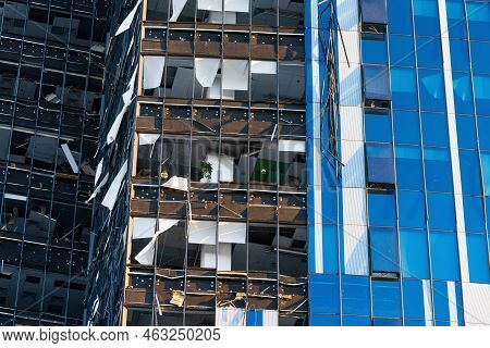 Kyiv, Ukraine - 10.10.2022. Russia's Military Aggression Against Ukraine. Business Center 101 Tower 