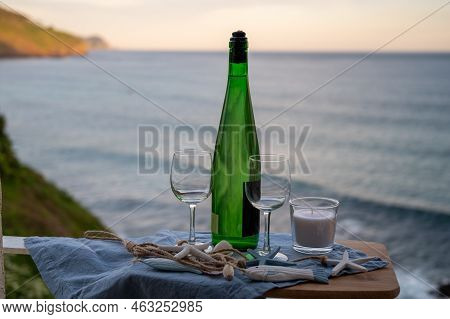 Txakoli Or Chacolí Slightly Sparkling Very Dry White Wine Produced In The Spanish Basque Country, Se