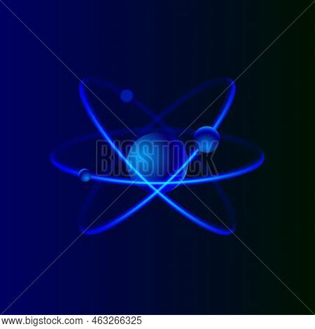 3d Illustration Of Atom Surrounded By Electrons. Nuclear Atom. 3d Cell Nucleus. Molecule Fusion. Vec