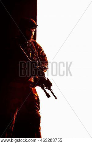 Paratroopers Of French 1st Marine Infantry Parachute Regiment Rpima Studio Shot Firing Pointing Weap