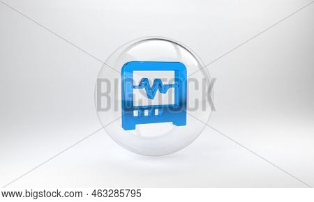 Blue Seismograph Icon Isolated On Grey Background. Earthquake Analog Seismograph. Glass Circle Butto