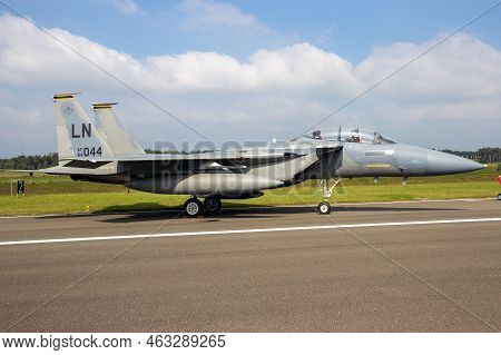 Us Air Force F-15d Eagle Fighter Jet From Raf Lakenheath On The Tarmac Of Kleine Brogel Air Base, Be
