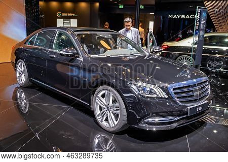 Mercedes Benz  S560 E Plug-in Hybrid Car Showcased At The Paris Motor Show. Paris, France - October 