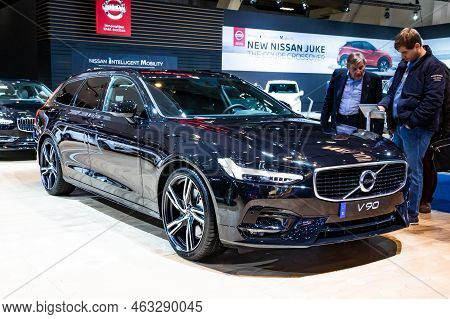 Volvo V90 Car At The Autosalon Motor Show. Brussels, Belgium - January 9, 2020.