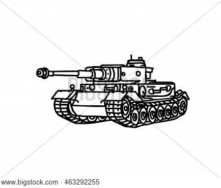 Tank Vehicle Closeup Vector Drawing Illustration Tanker Transportation Military War Explosive Machin