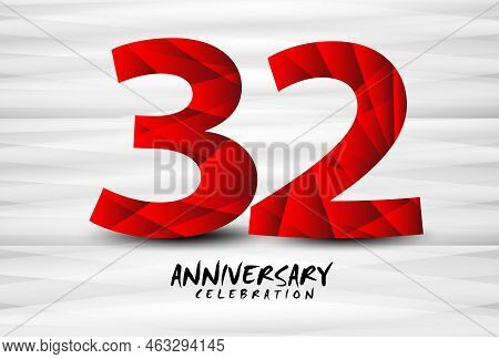 32 Year Anniversary Celebration Logo Red Polygon Vector, 32 Number Design, 32th Birthday Logo, Logot
