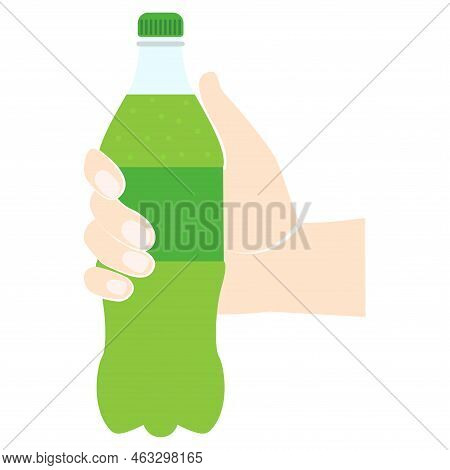 Bottle Lemonade Holding In Hand. Refreshing Drink. Vector Illustration Flat Design. Isolated On Whit