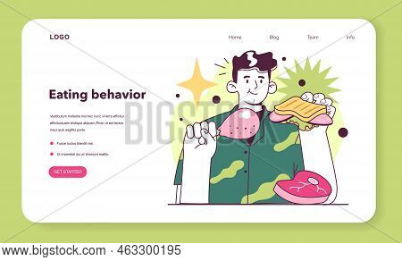 Man Eating Baked Chicken Leg, Ham Sandwich And Meat Steak. Meat-eating