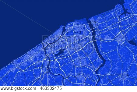 Detailed Map Poster Of Niigata City Administrative Area. Blue Skyline Panorama. Decorative Graphic T