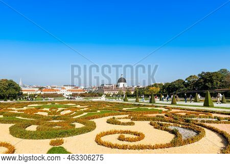 Vienna, Austria - September 7, 2022: Autumn Panoramic Landscape Of The Garned In Belvedere Palace