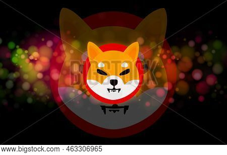 Shiba Virtual Currency Visuals On A Colorful Background. 3d Illustrations.