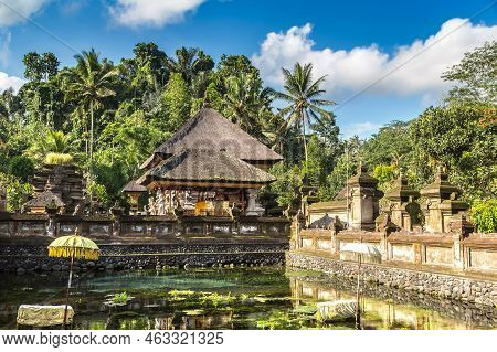 Pool Holy Water In Pura Tirta Empul Temple On Bali, Indonesia