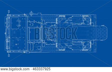 Military Track Missle System. Vector Rendering Of 3d. Wire-frame Style. The Layers Of Visible And In