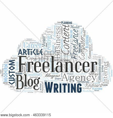Big Word Cloud In The Shape Of Ufo With Word Freelancer. Person Who Pursues A Profession Without A L
