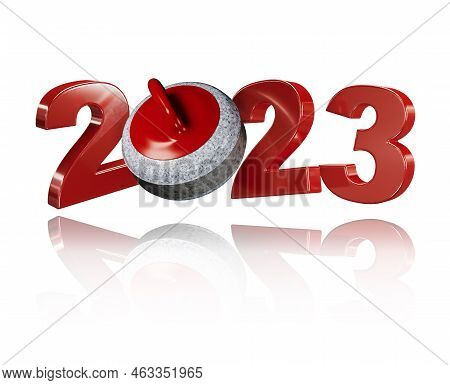 3d Illustration Of Curling Stone 2023 Design With A White Background